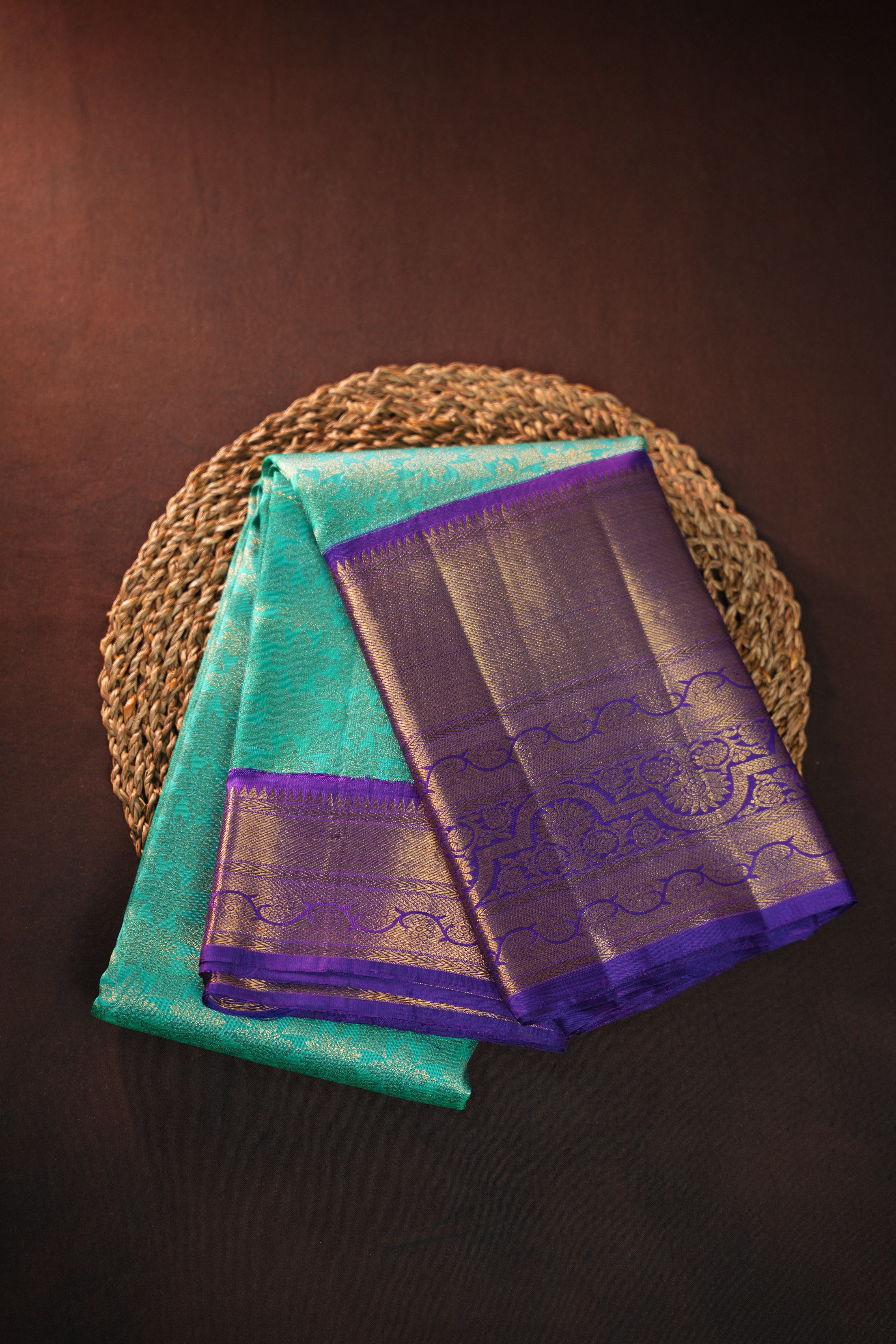 Kanchi Classic Collection Saree in Aqua Blue & Royal Purple