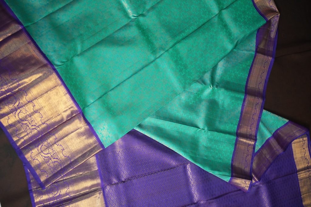 Kanchi Classic Collection Saree in Aqua Blue & Royal Purple