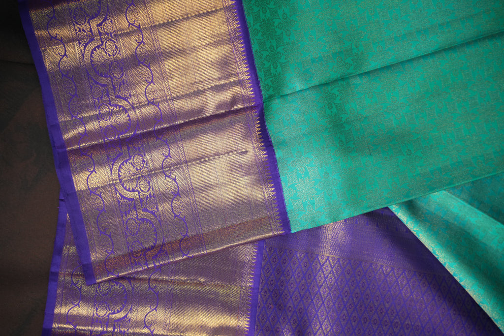 Kanchi Classic Collection Saree in Aqua Blue & Royal Purple