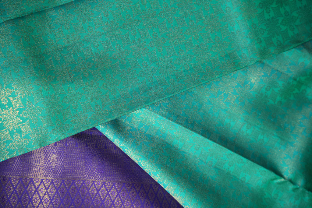Kanchi Classic Collection Saree in Aqua Blue & Royal Purple