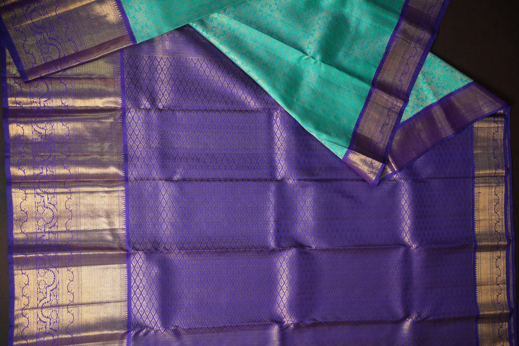 Kanchi Classic Collection Saree in Aqua Blue & Royal Purple