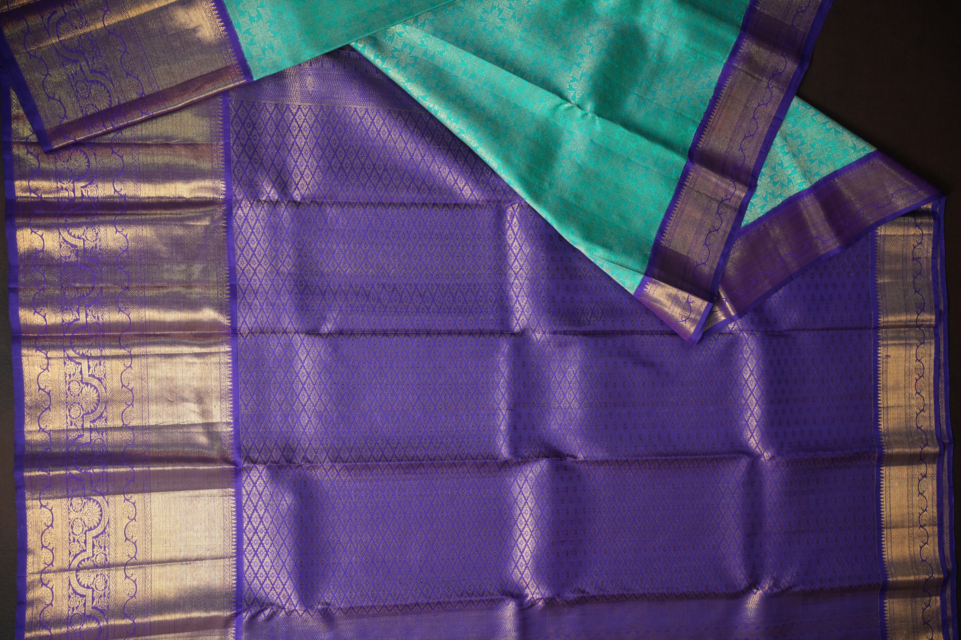 Kanchi Classic Collection Saree in Aqua Blue & Royal Purple