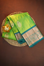 Parrot Green Kanchipuram Vintage Silk Saree with Silver Zari