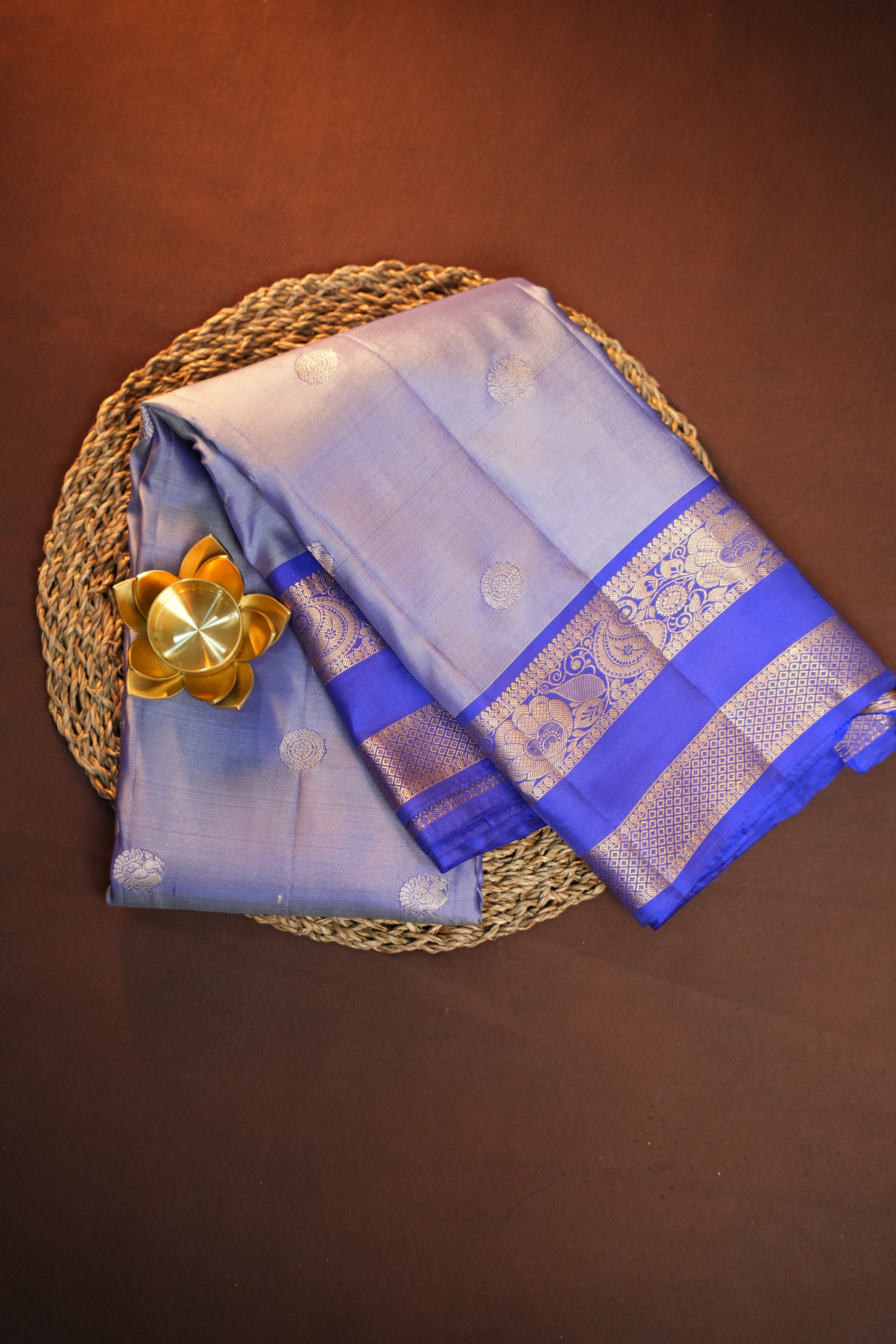 Pastel Blue Kanchipuram Vintage Saree with Royal Blue Border
