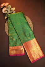 Green Kanchipuram Vintage Saree with Pink Zari Border