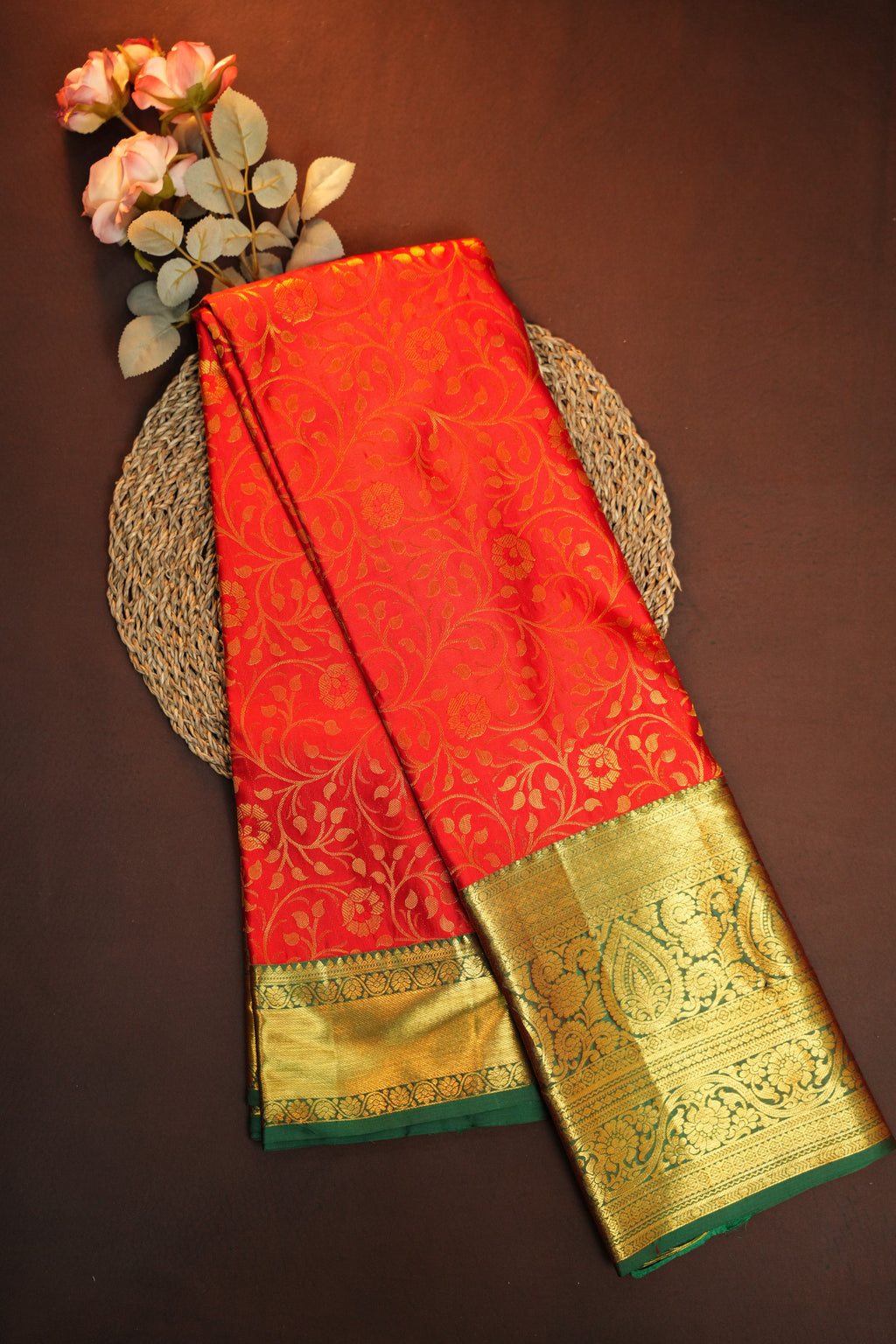 Red Kanchipuram Vintage Saree with Rich Gold Zari Border