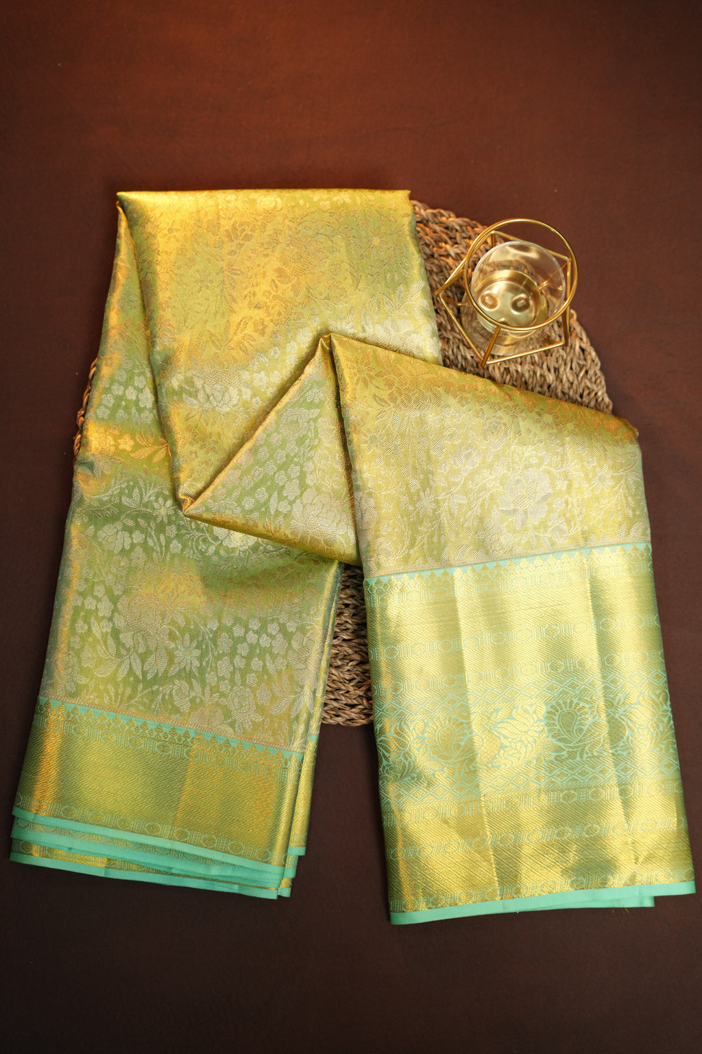 Light Green Kanchipuram Pattu Jari Wrap Saree