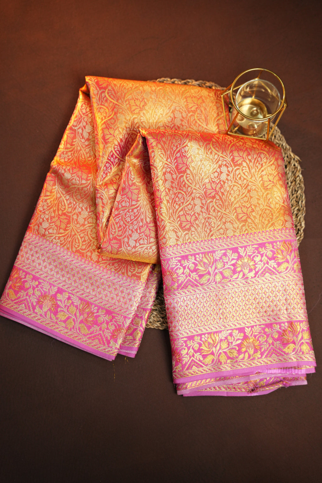 Peach Pink Kanchipuram Pattu Jari Wrap Saree