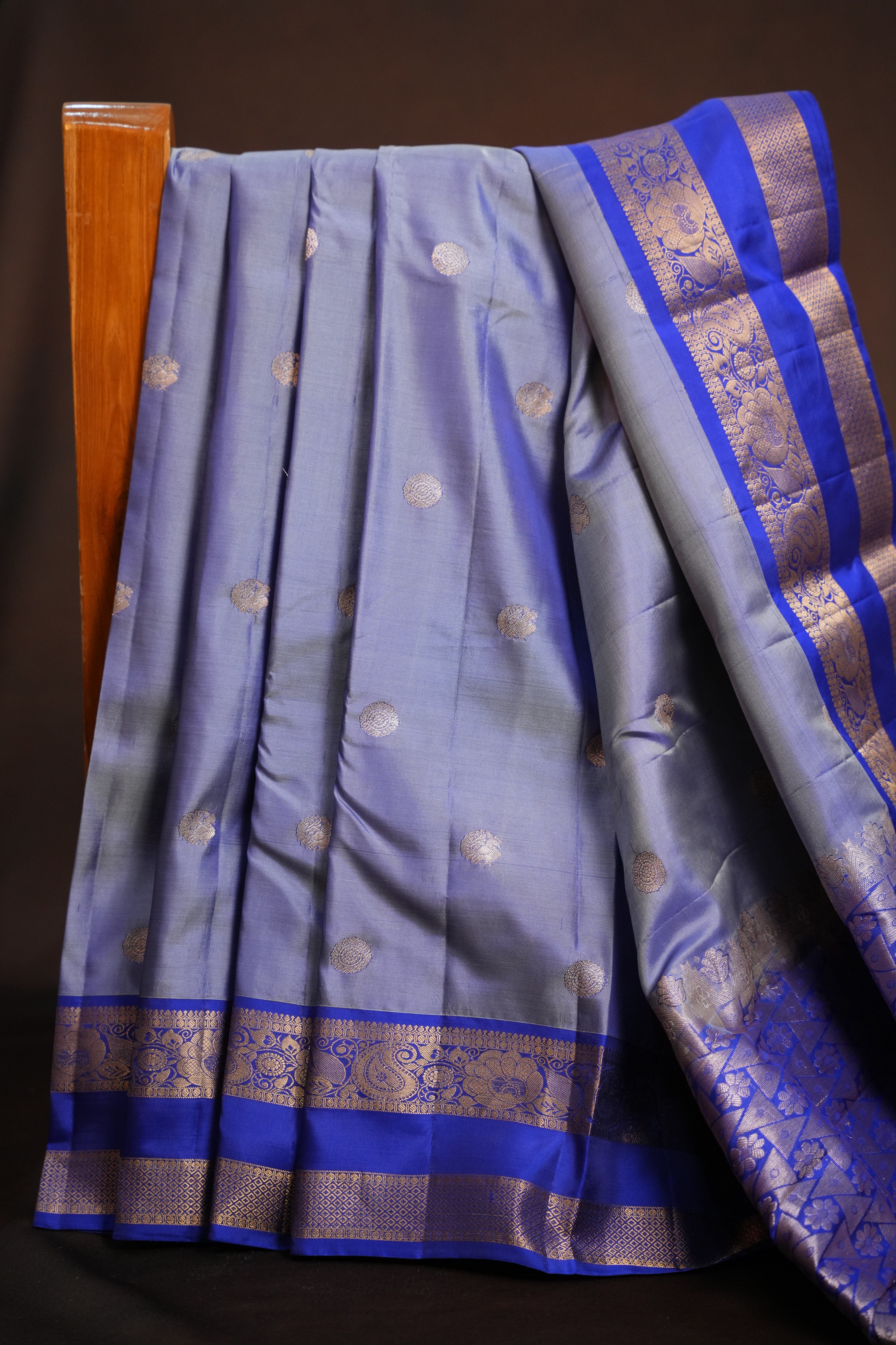 Pastel Blue Kanchipuram Vintage Saree with Royal Blue Border