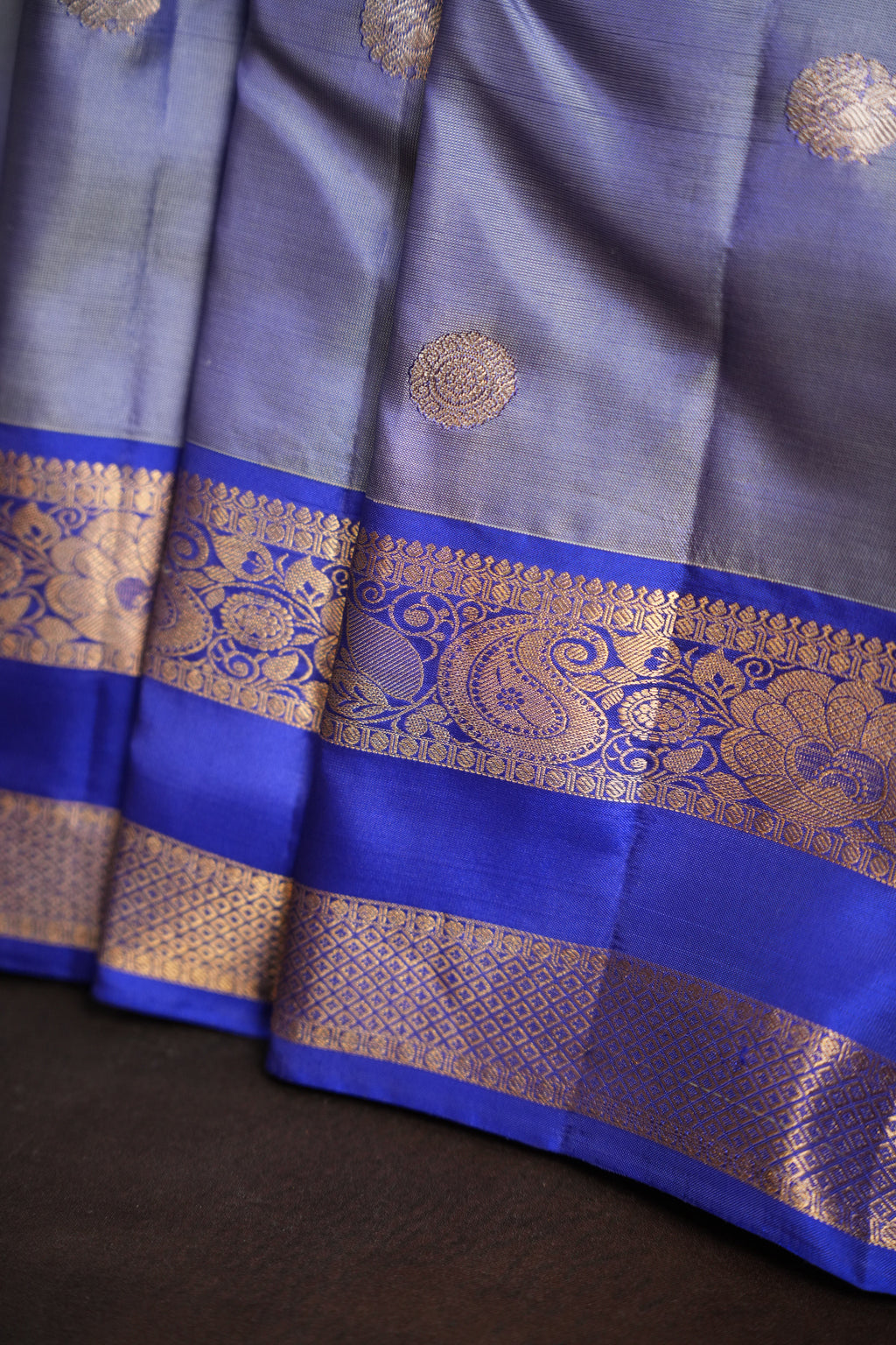 Pastel Blue Kanchipuram Vintage Saree with Royal Blue Border
