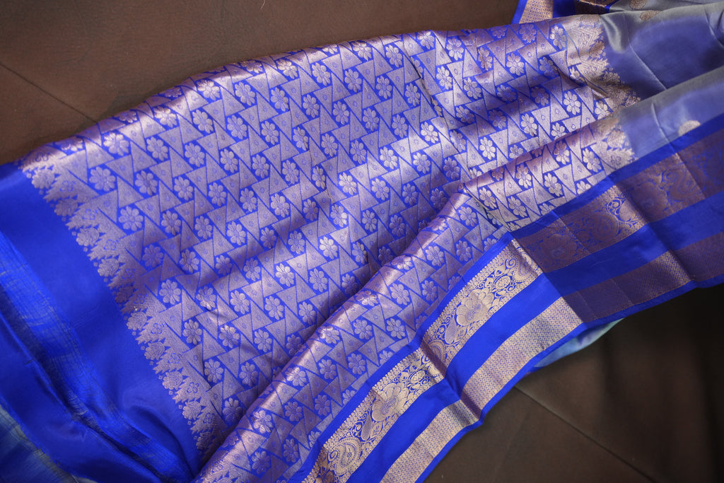 Pastel Blue Kanchipuram Vintage Saree with Royal Blue Border
