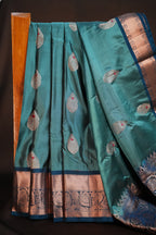 Teal Blue Kanchipuram Vintage Saree with Zari Border