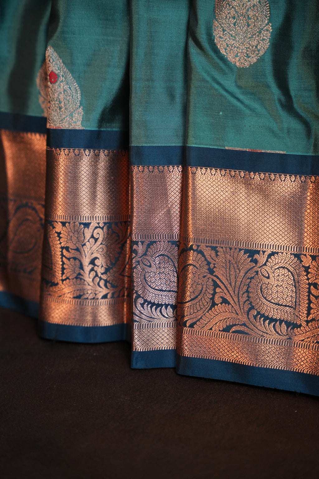 Teal Blue Kanchipuram Vintage Saree with Zari Border