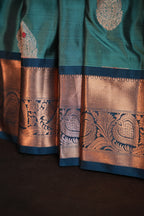 Teal Blue Kanchipuram Vintage Saree with Zari Border