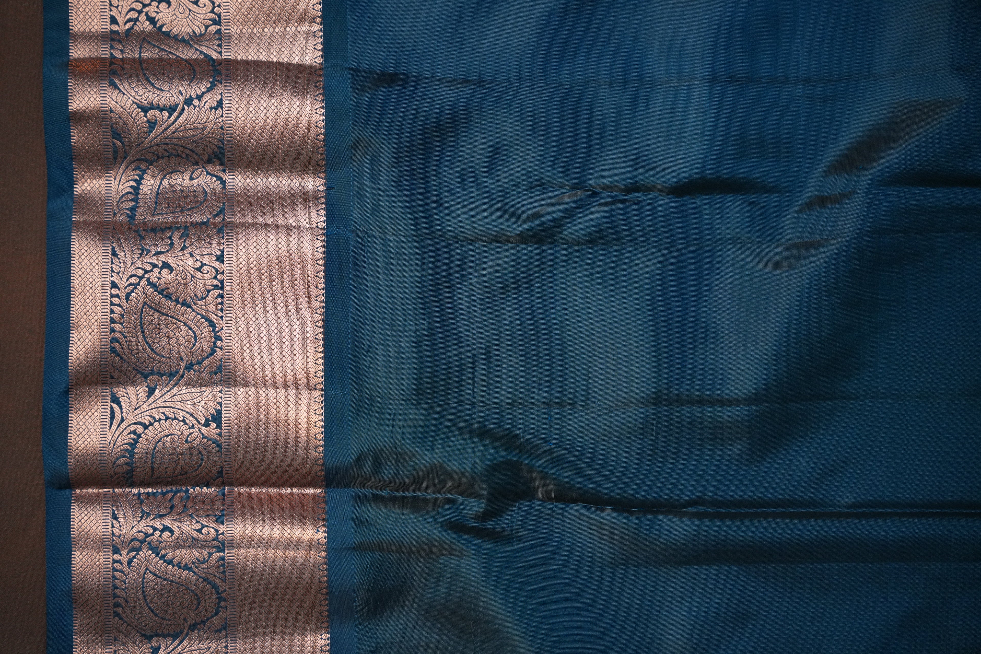 Teal Blue Kanchipuram Vintage Saree with Zari Border