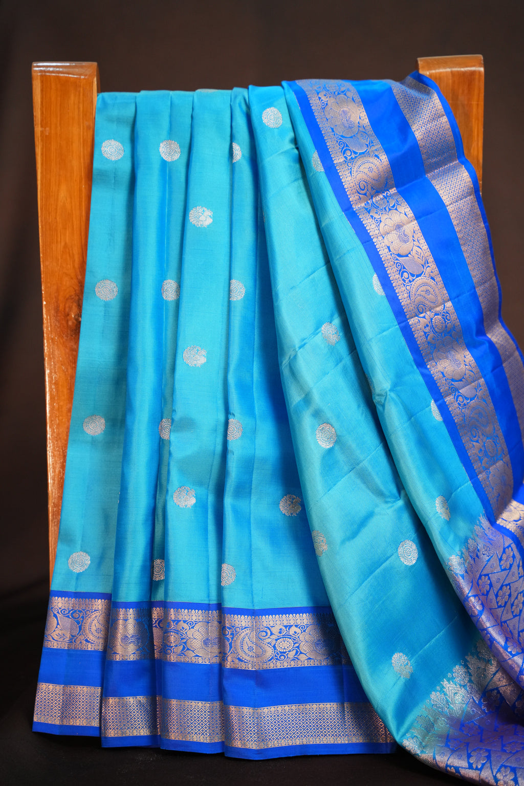 Sky Blue Kanchipuram Vintage Saree with Royal Blue Border