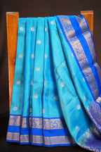 Sky Blue Kanchipuram Vintage Saree with Royal Blue Border