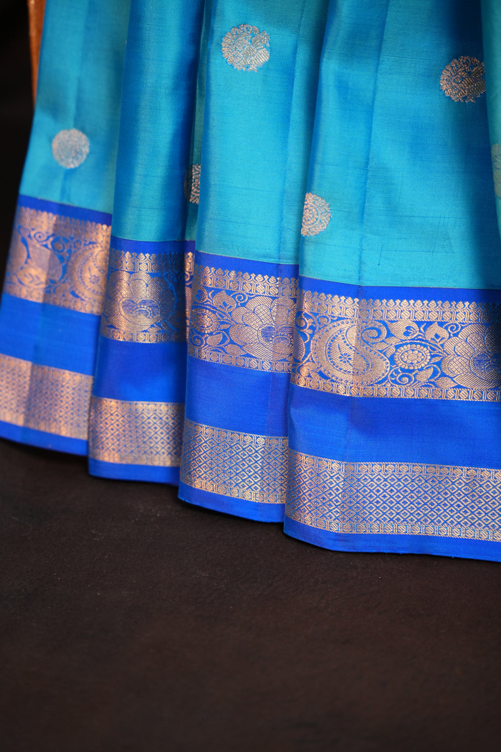 Sky Blue Kanchipuram Vintage Saree with Royal Blue Border