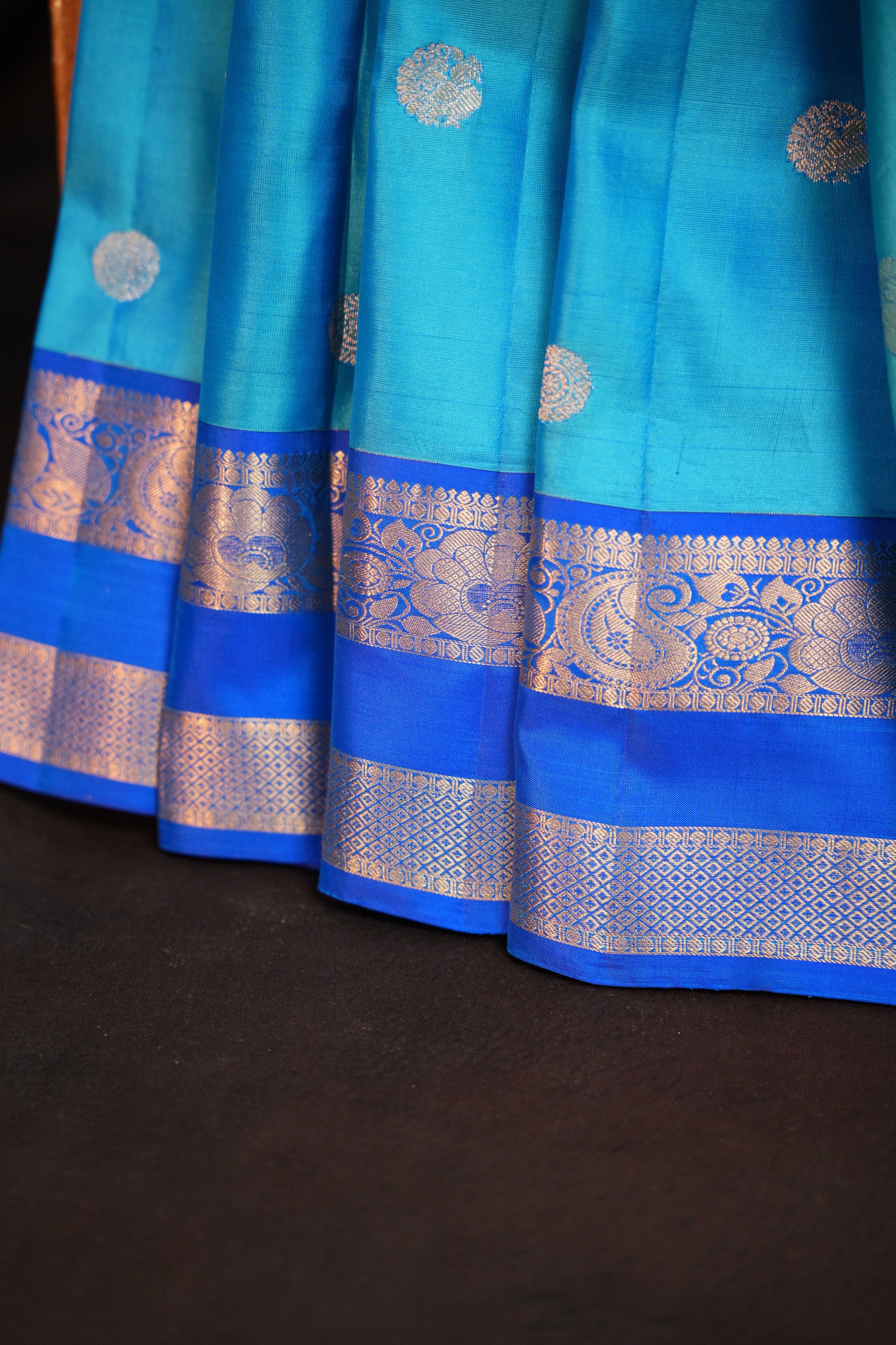 Sky Blue Kanchipuram Vintage Saree with Royal Blue Border