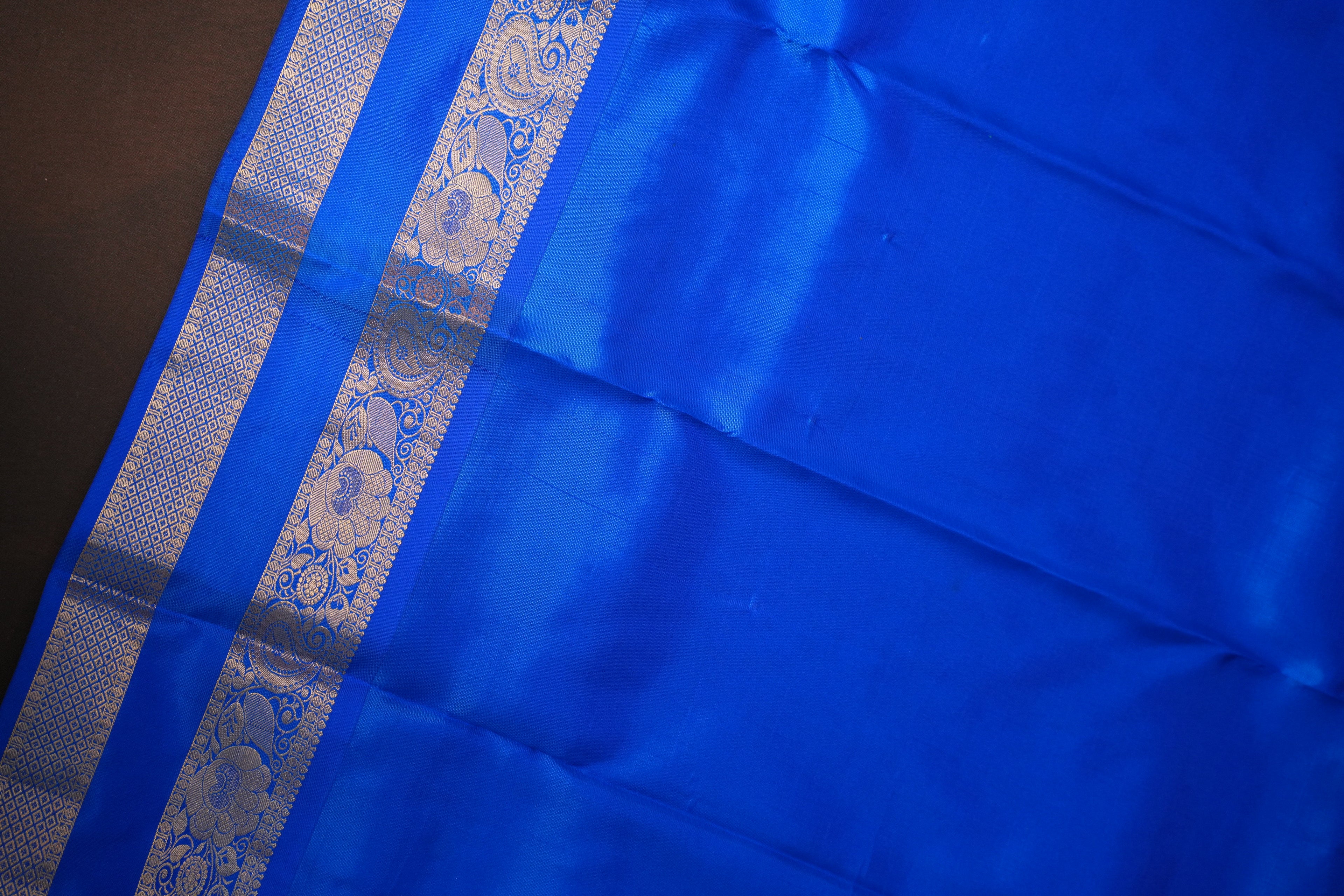 Sky Blue Kanchipuram Vintage Saree with Royal Blue Border