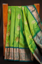 Parrot Green Kanchipuram Vintage Silk Saree with Silver Zari