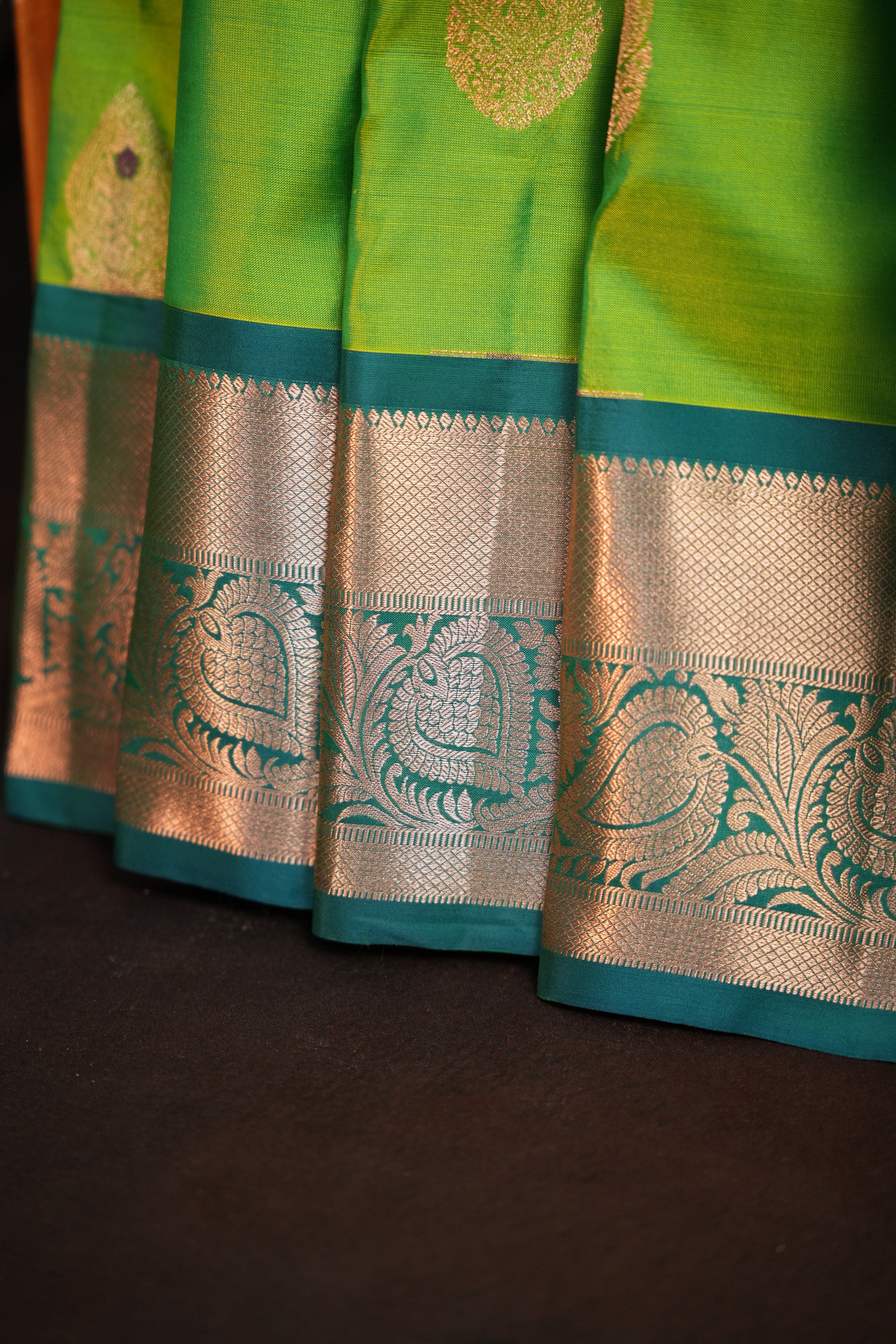 Parrot Green Kanchipuram Vintage Silk Saree with Silver Zari
