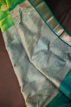 Parrot Green Kanchipuram Vintage Silk Saree with Silver Zari