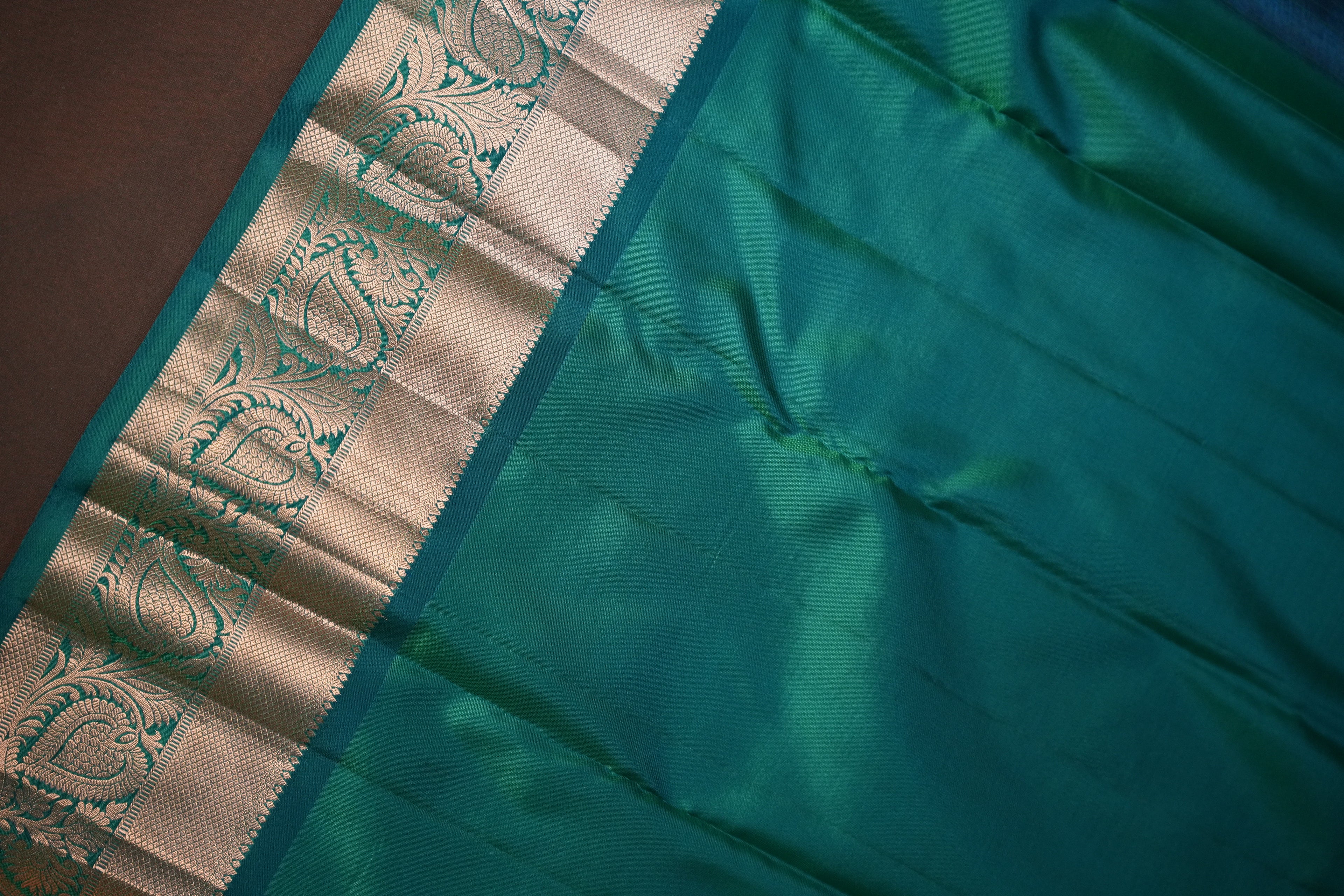 Parrot Green Kanchipuram Vintage Silk Saree with Silver Zari