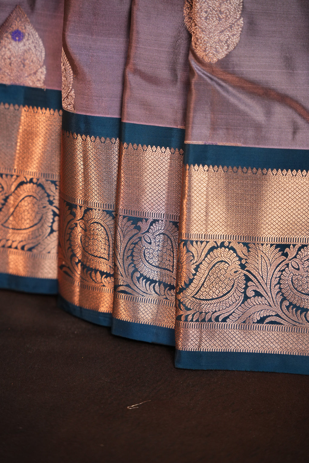 Lavender Kanchipuram Vintage Saree with Teal Zari Border