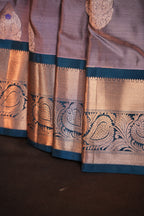 Lavender Kanchipuram Vintage Saree with Teal Zari Border