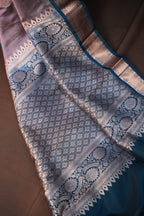 Lavender Kanchipuram Vintage Saree with Teal Zari Border