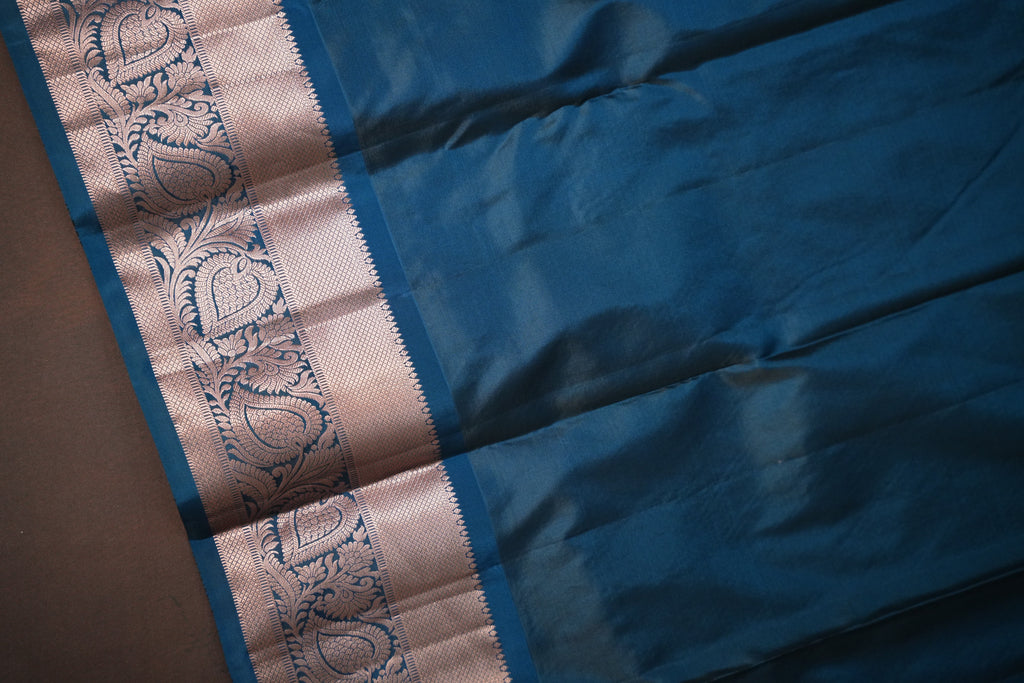 Lavender Kanchipuram Vintage Saree with Teal Zari Border