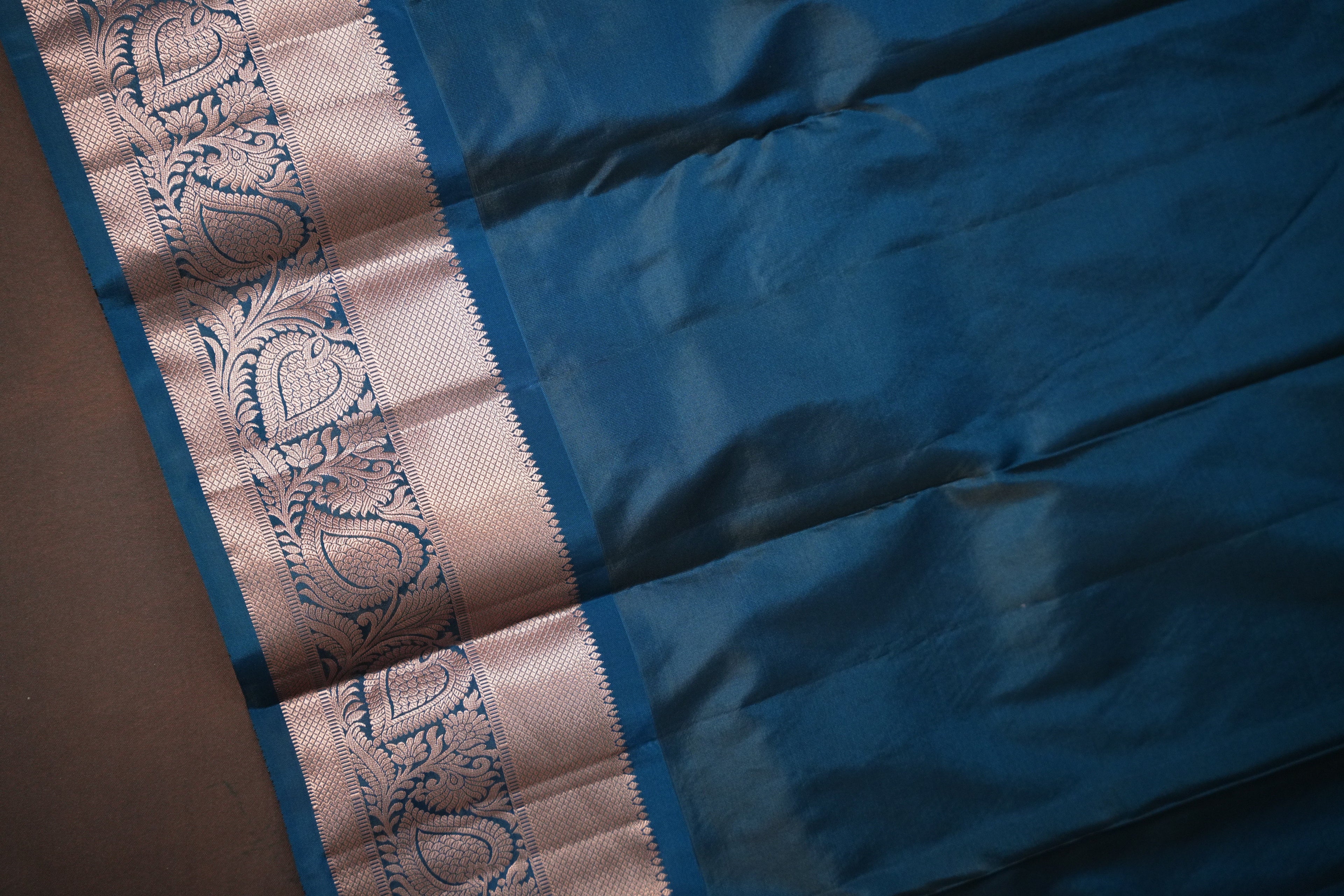 Lavender Kanchipuram Vintage Saree with Teal Zari Border