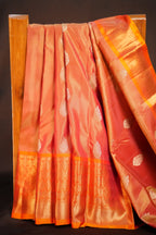Peach Kanchipuram Vintage Saree with Orange Zari Border