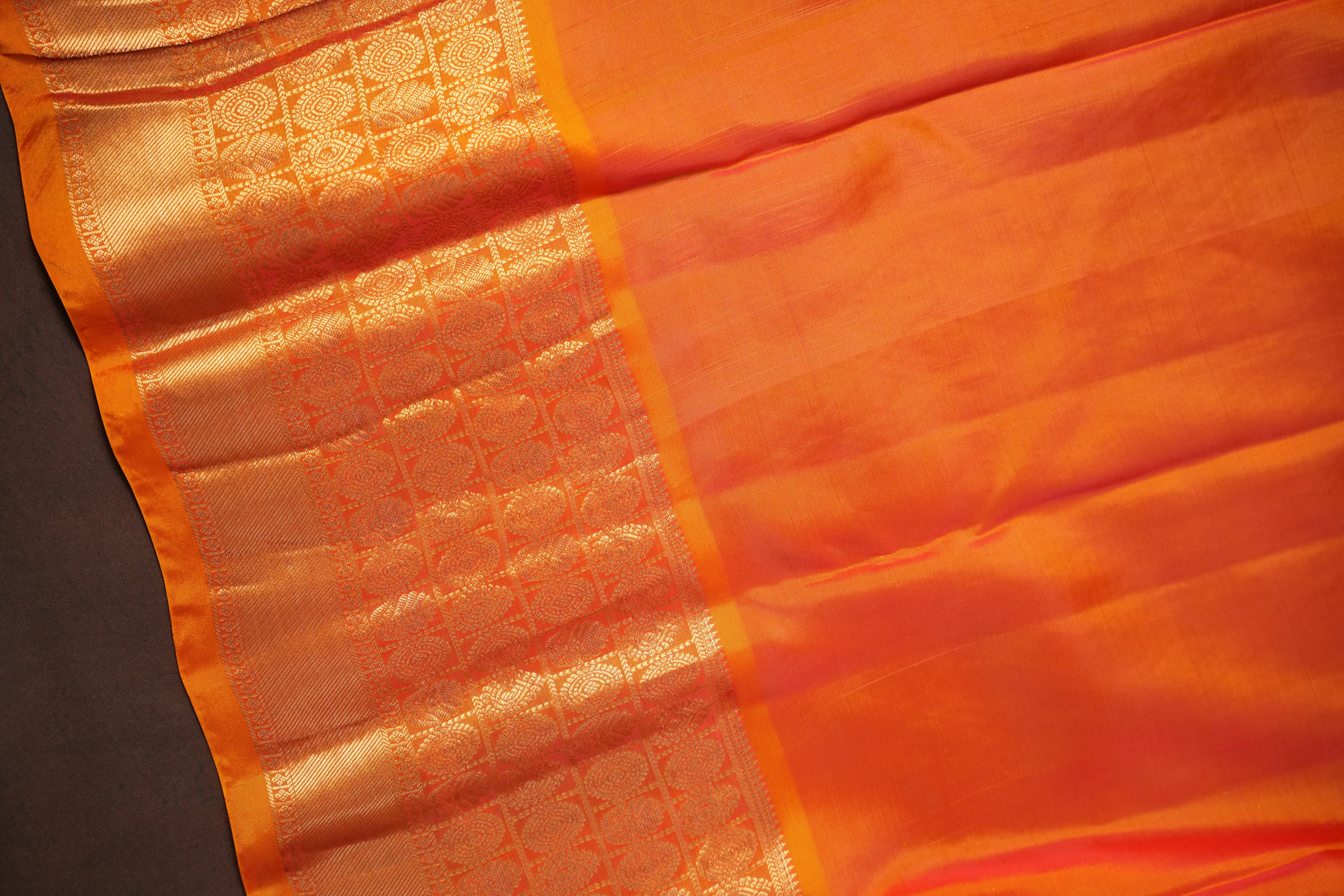 Peach Kanchipuram Vintage Saree with Orange Zari Border
