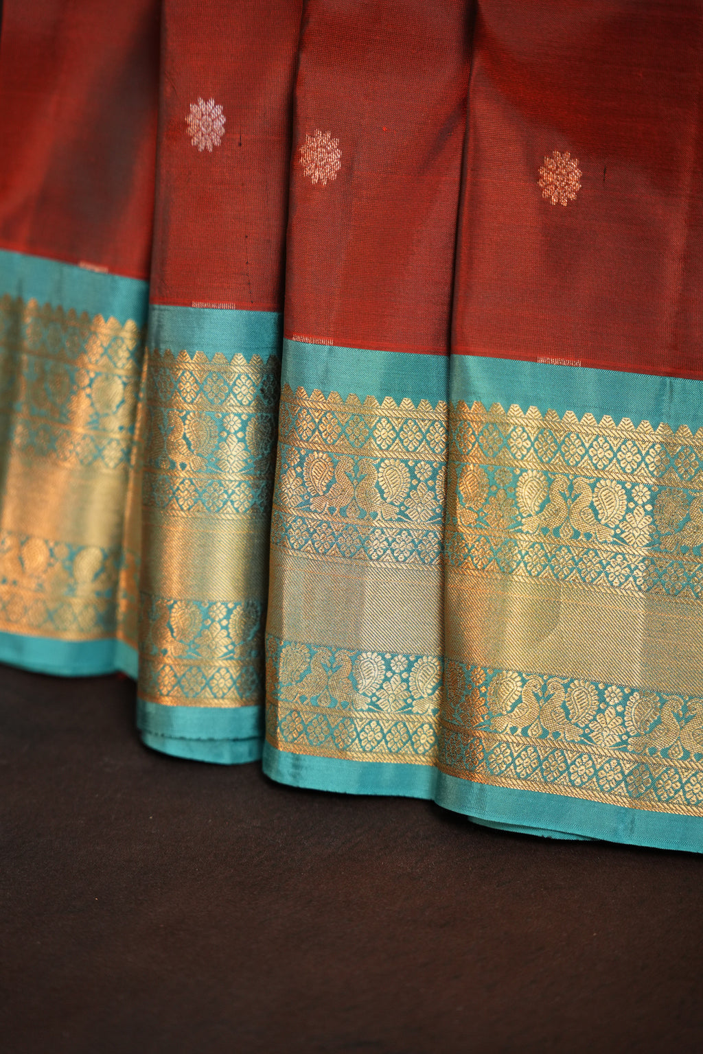 Rust Orange Kanchipuram Vintage Saree with Contrast Border