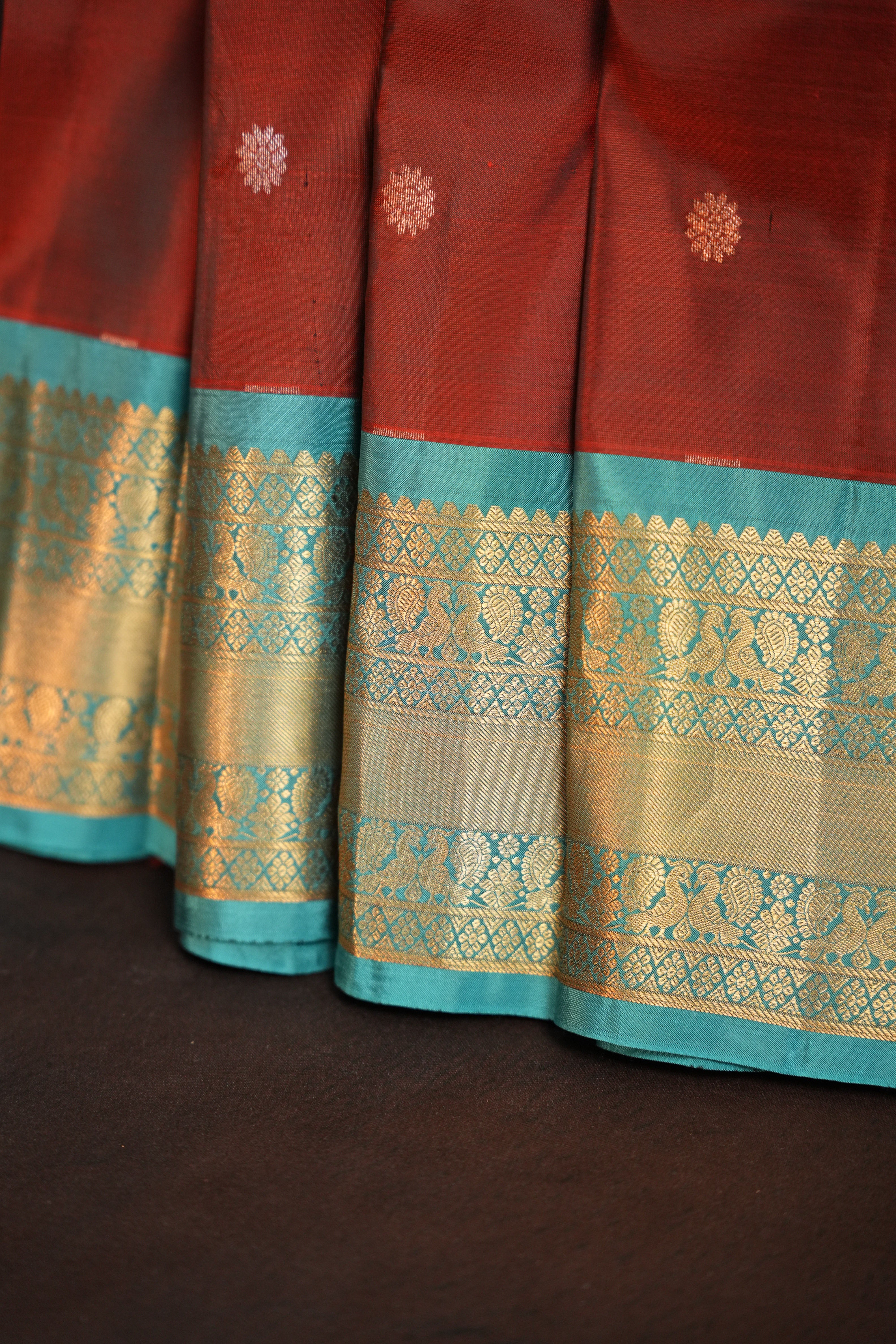 Rust Orange Kanchipuram Vintage Saree with Contrast Border