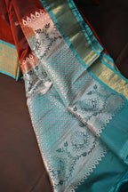 Rust Orange Kanchipuram Vintage Saree with Contrast Border