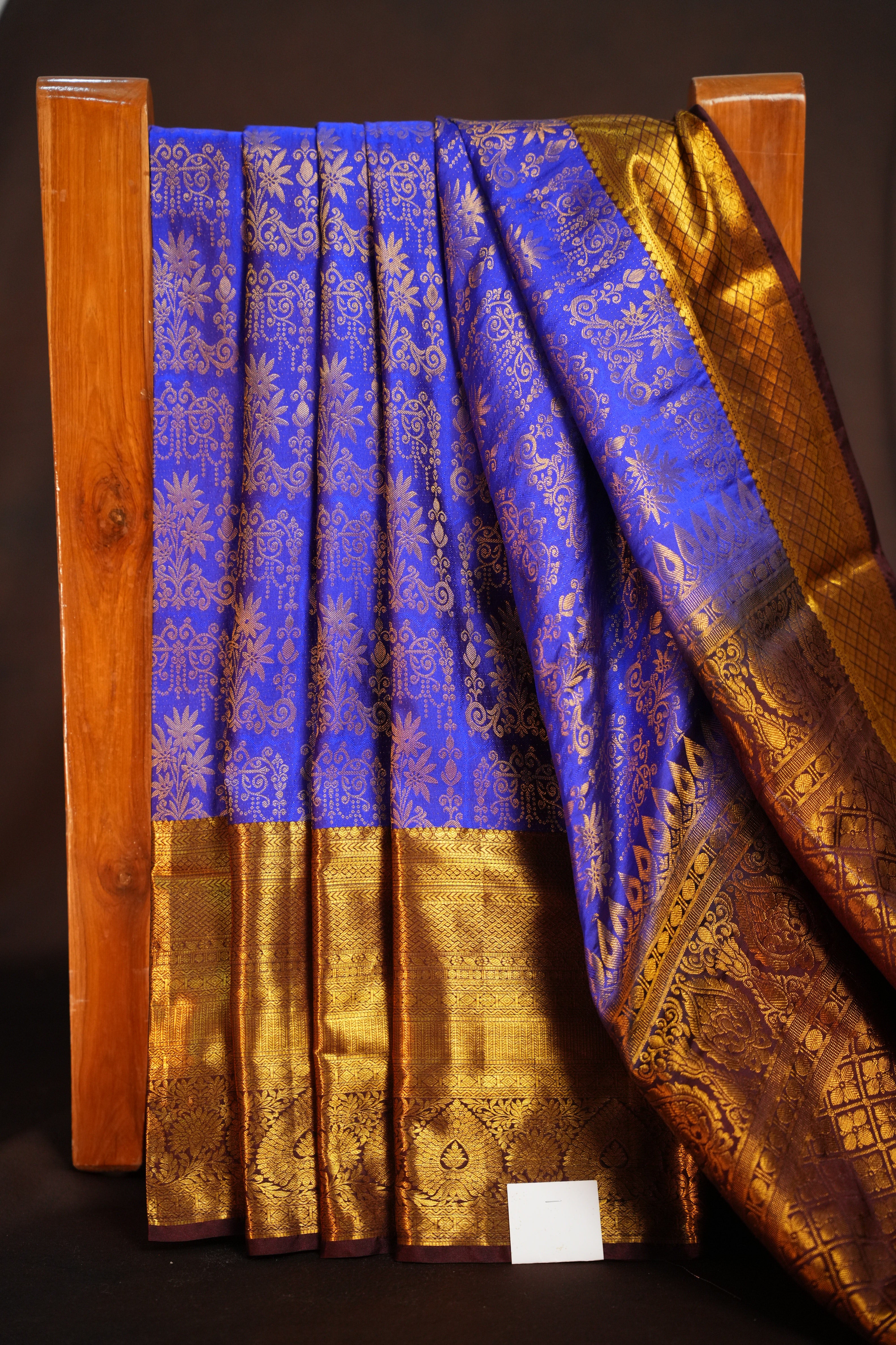 Royal Blue Kanchipuram Vintage Saree with Gold Zari Weaving