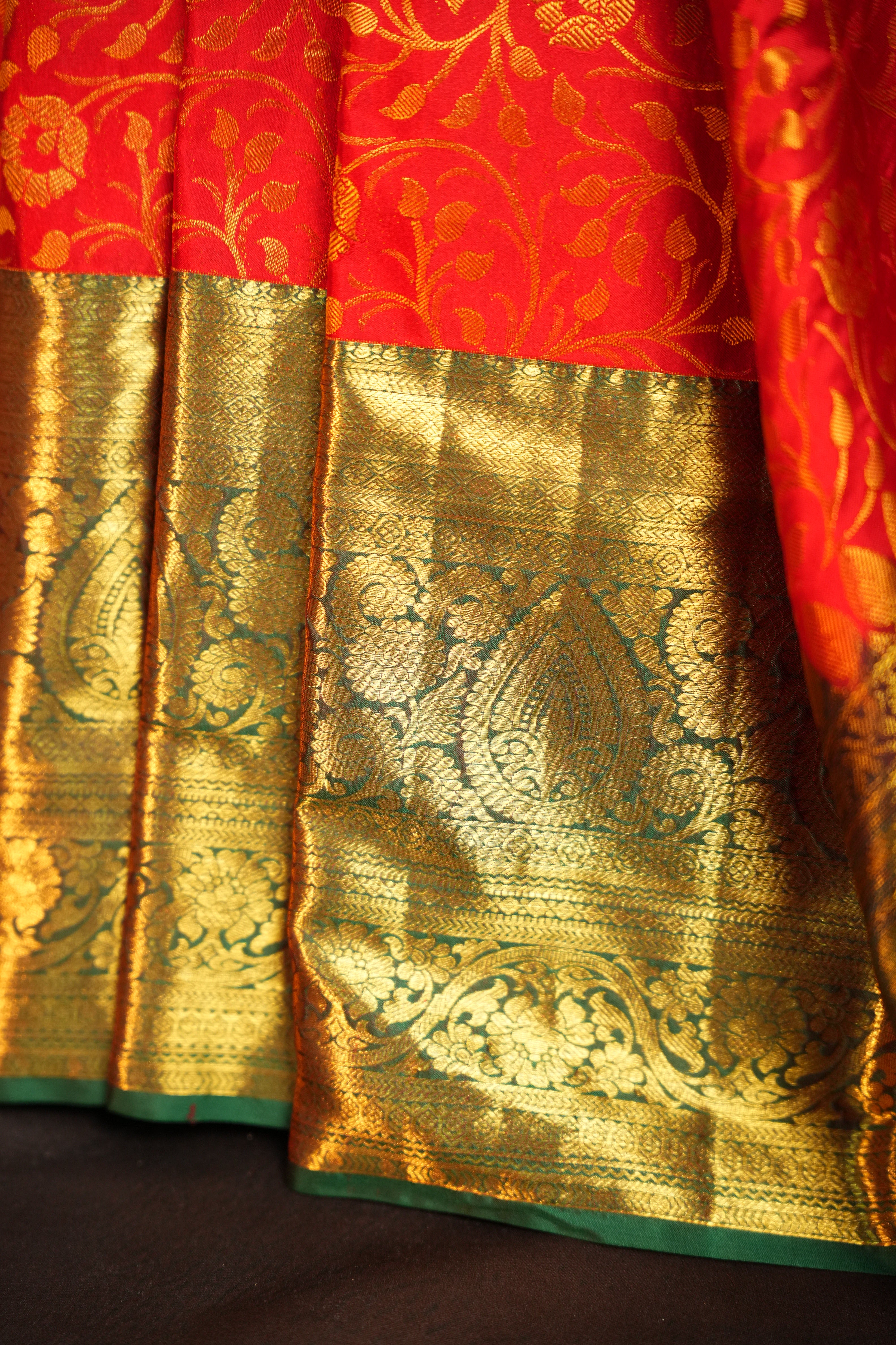 Red Kanchipuram Vintage Saree with Rich Gold Zari Border