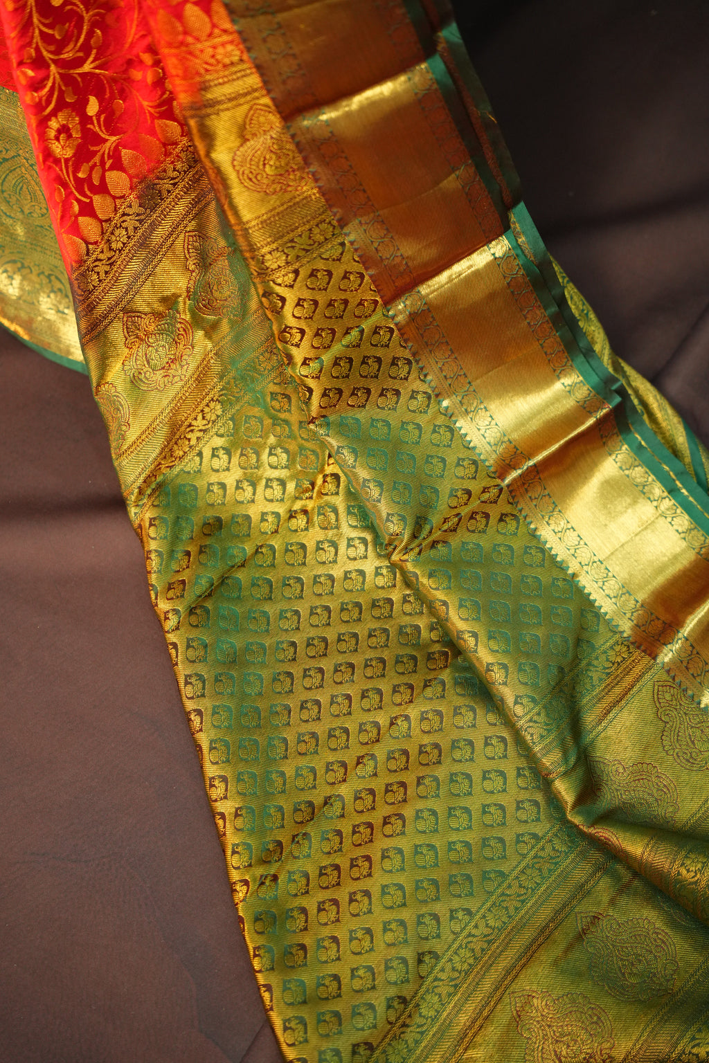Red Kanchipuram Vintage Saree with Rich Gold Zari Border