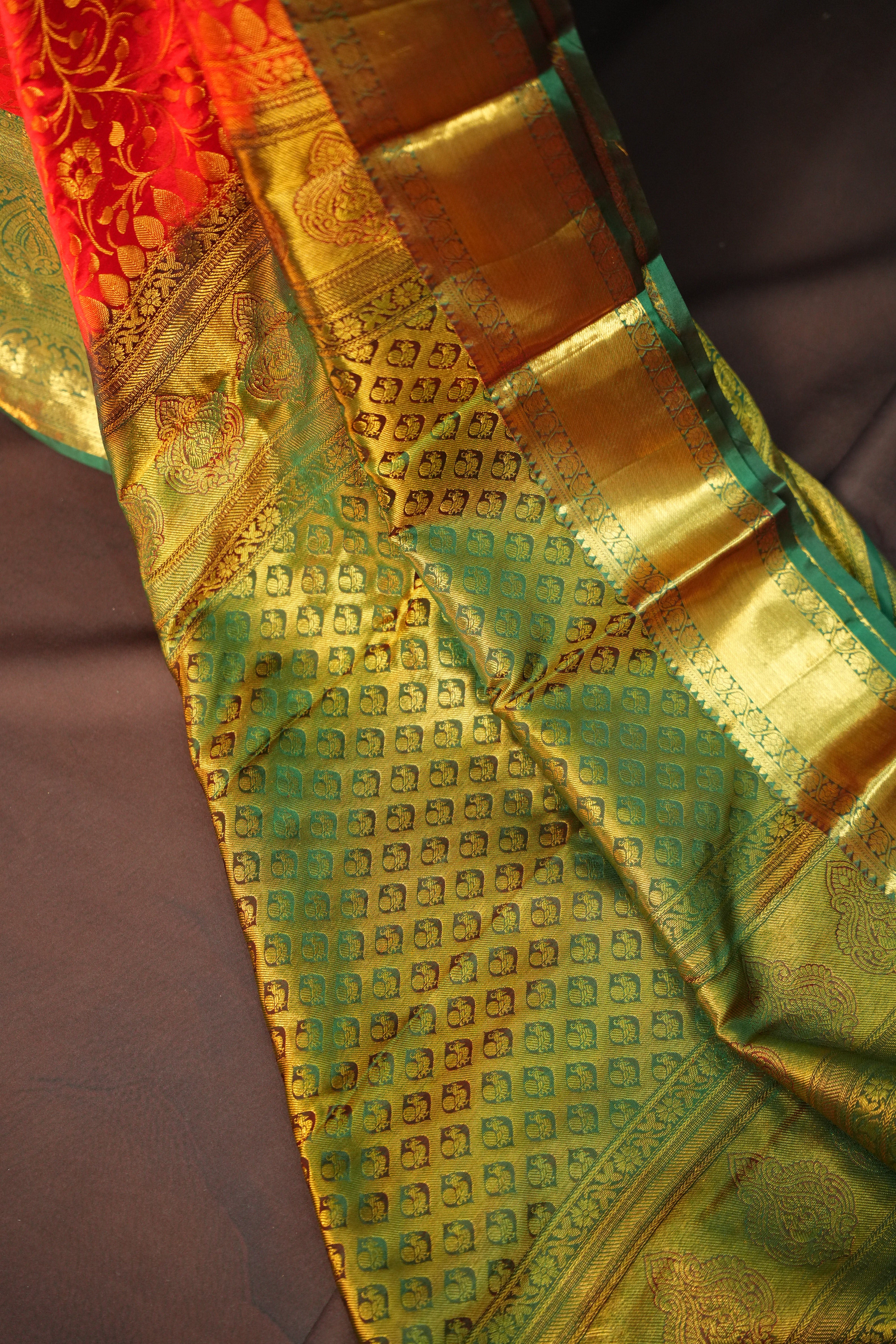 Red Kanchipuram Vintage Saree with Rich Gold Zari Border