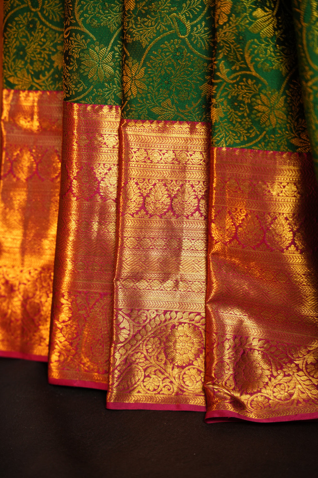 Green Kanchipuram Vintage Saree with Pink Zari Border