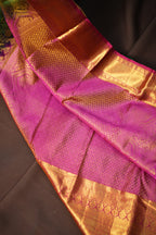 Green Kanchipuram Vintage Saree with Pink Zari Border