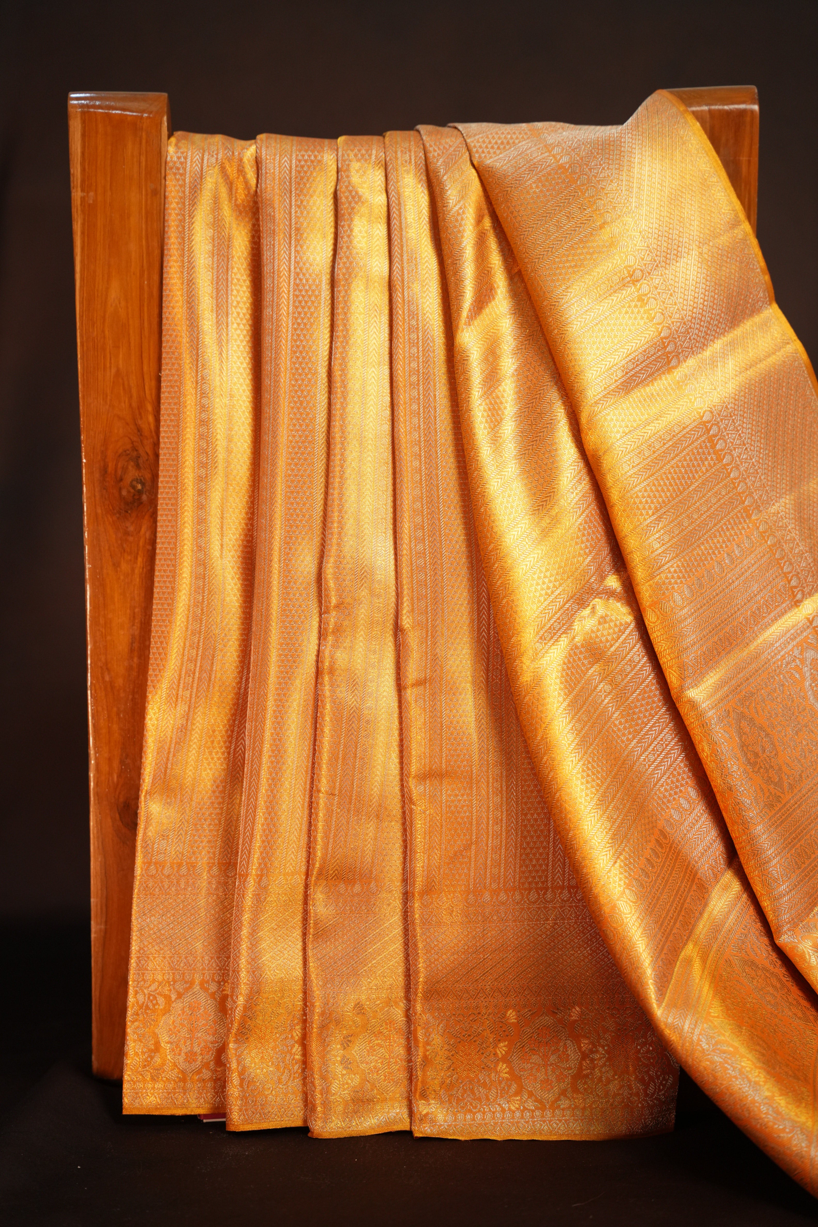 Golden Kanchipuram Pattu Jari Wrap Saree