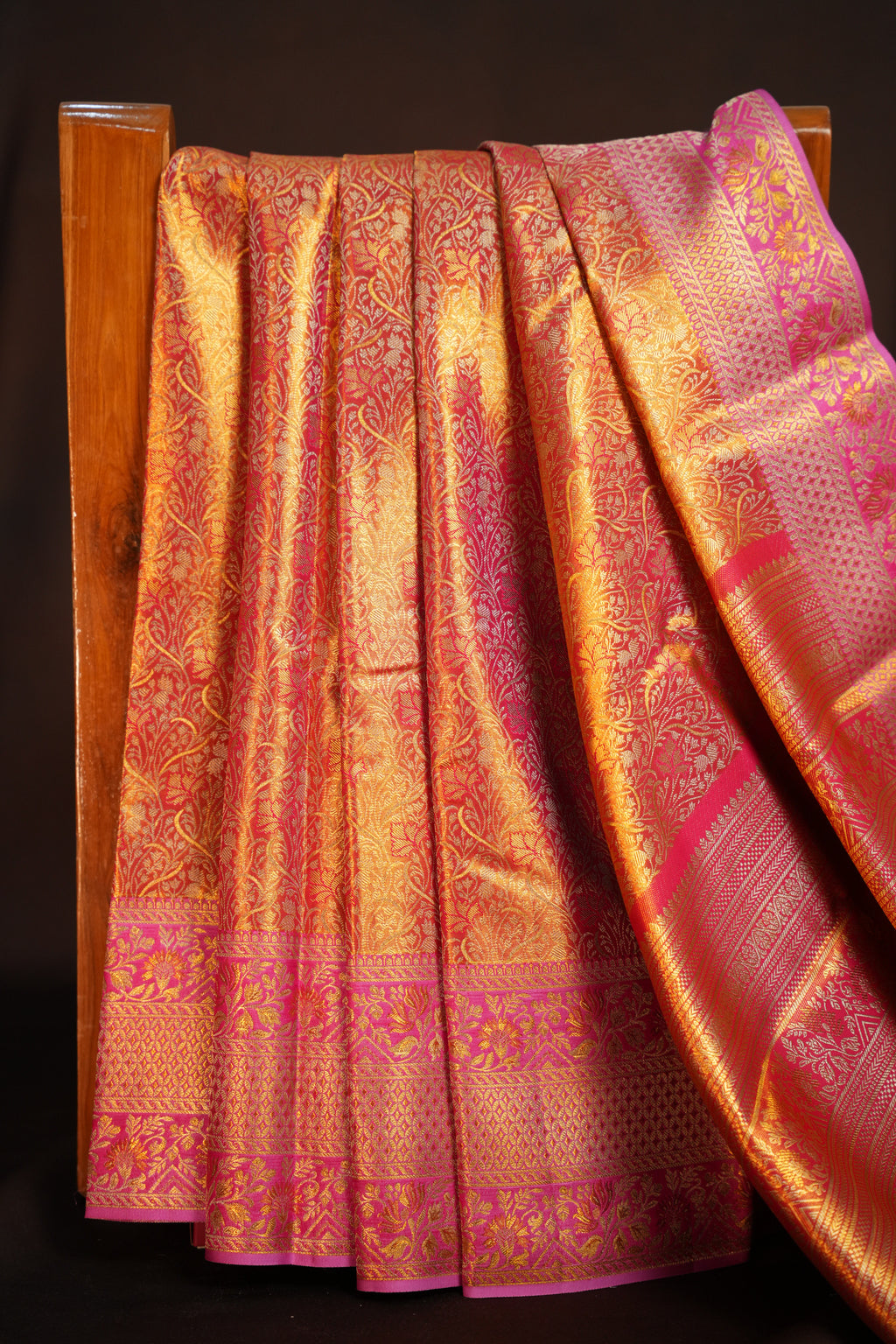 Peach Pink Kanchipuram Pattu Jari Wrap Saree