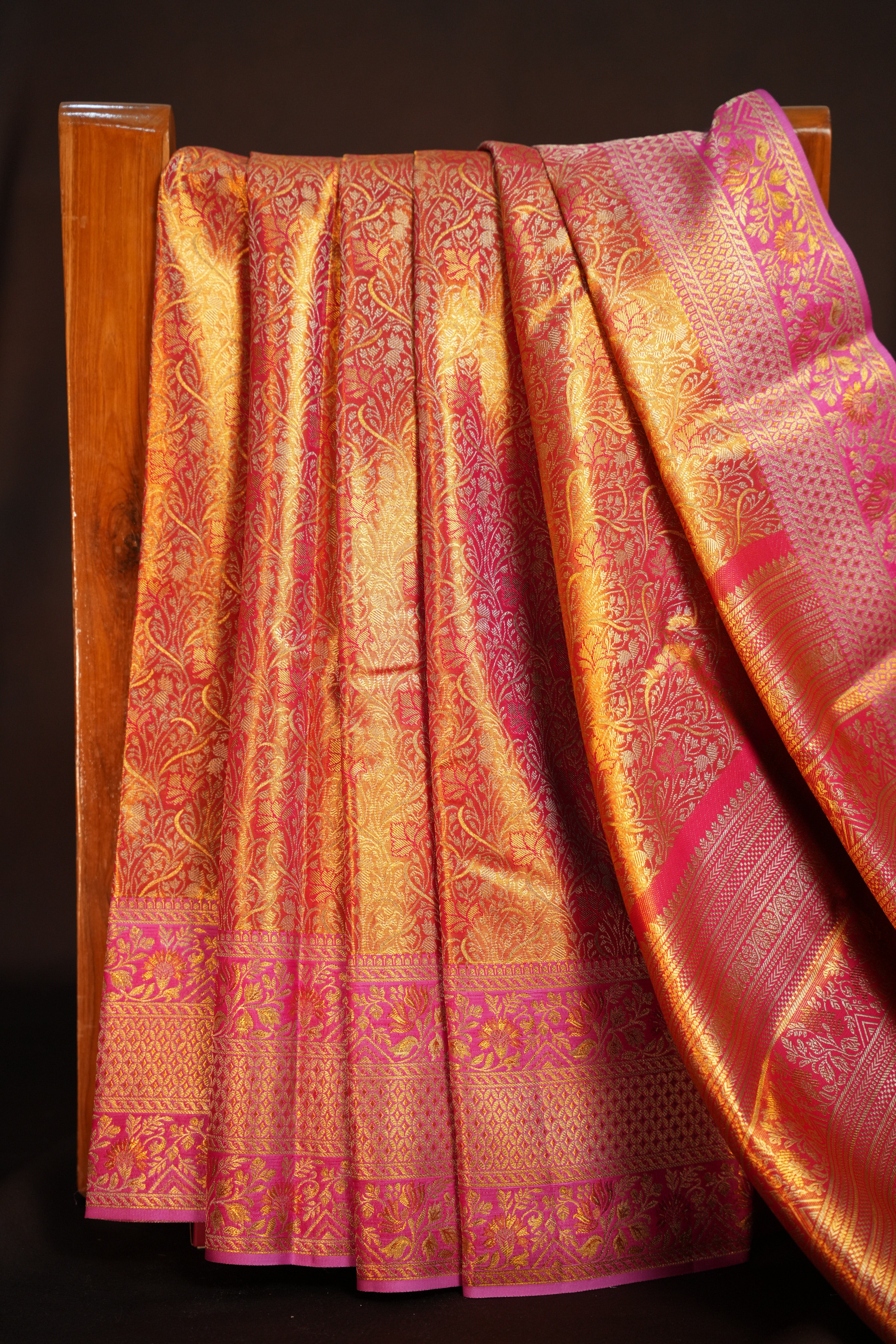 Peach Pink Kanchipuram Pattu Jari Wrap Saree