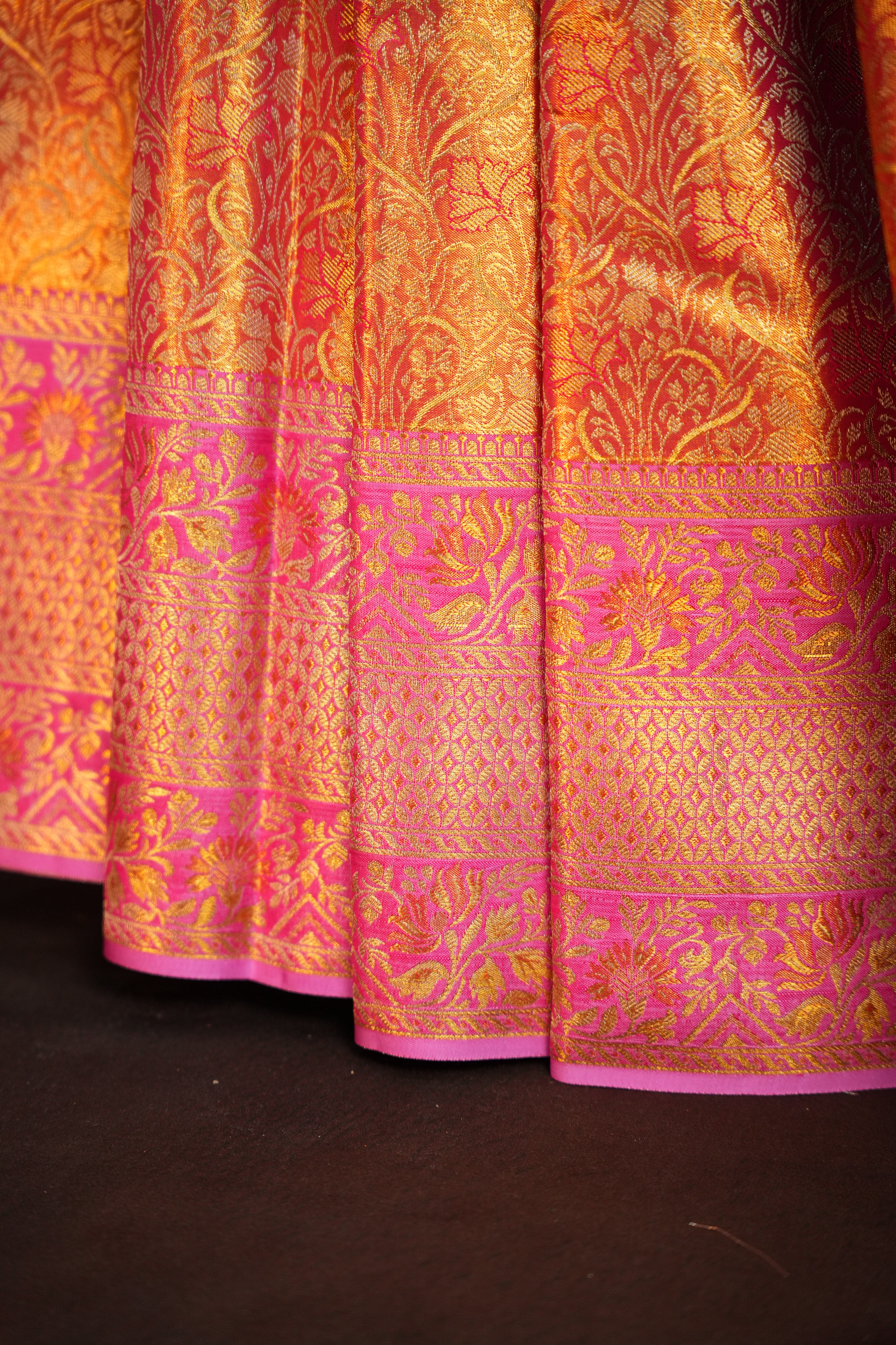 Peach Pink Kanchipuram Pattu Jari Wrap Saree