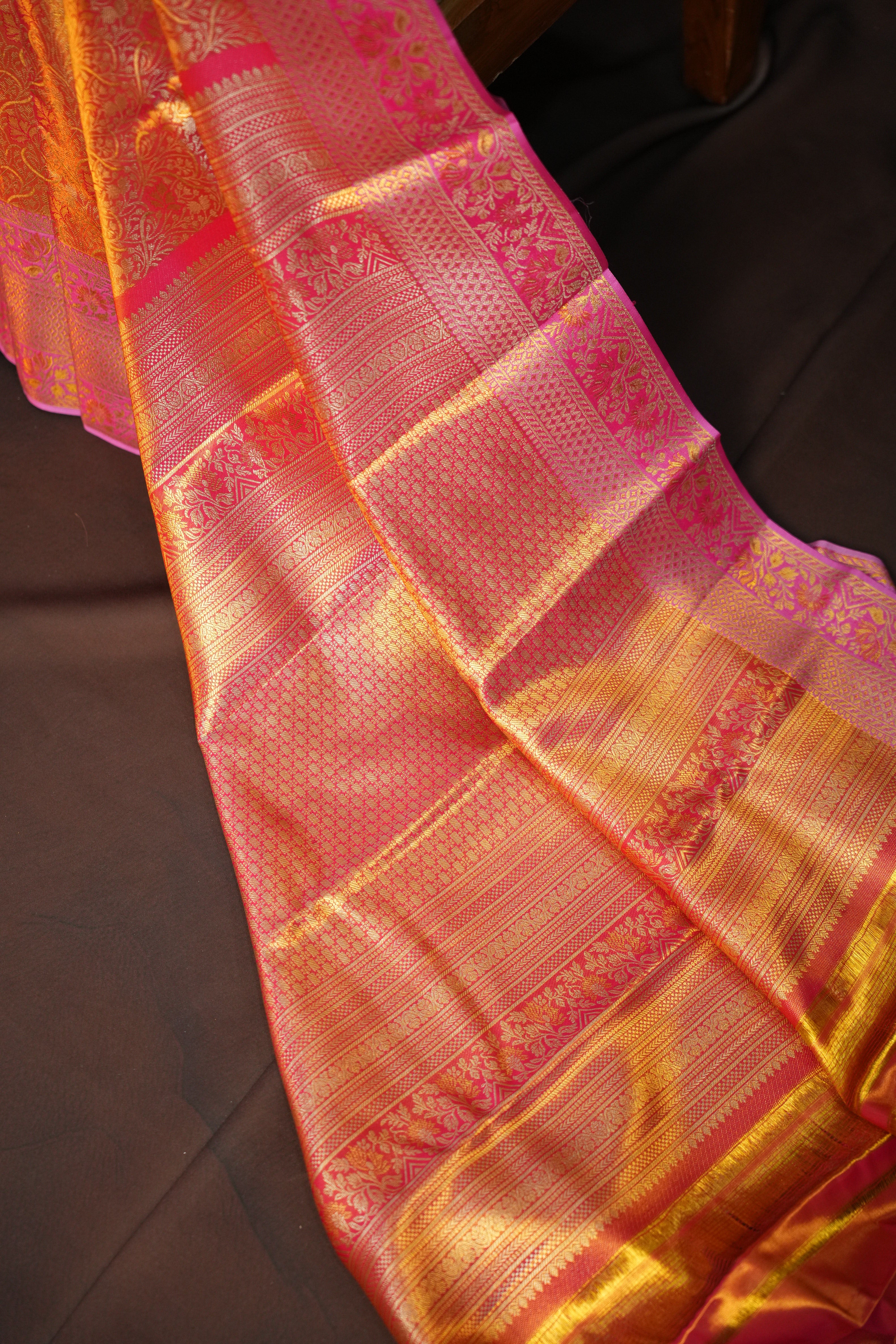 Peach Pink Kanchipuram Pattu Jari Wrap Saree