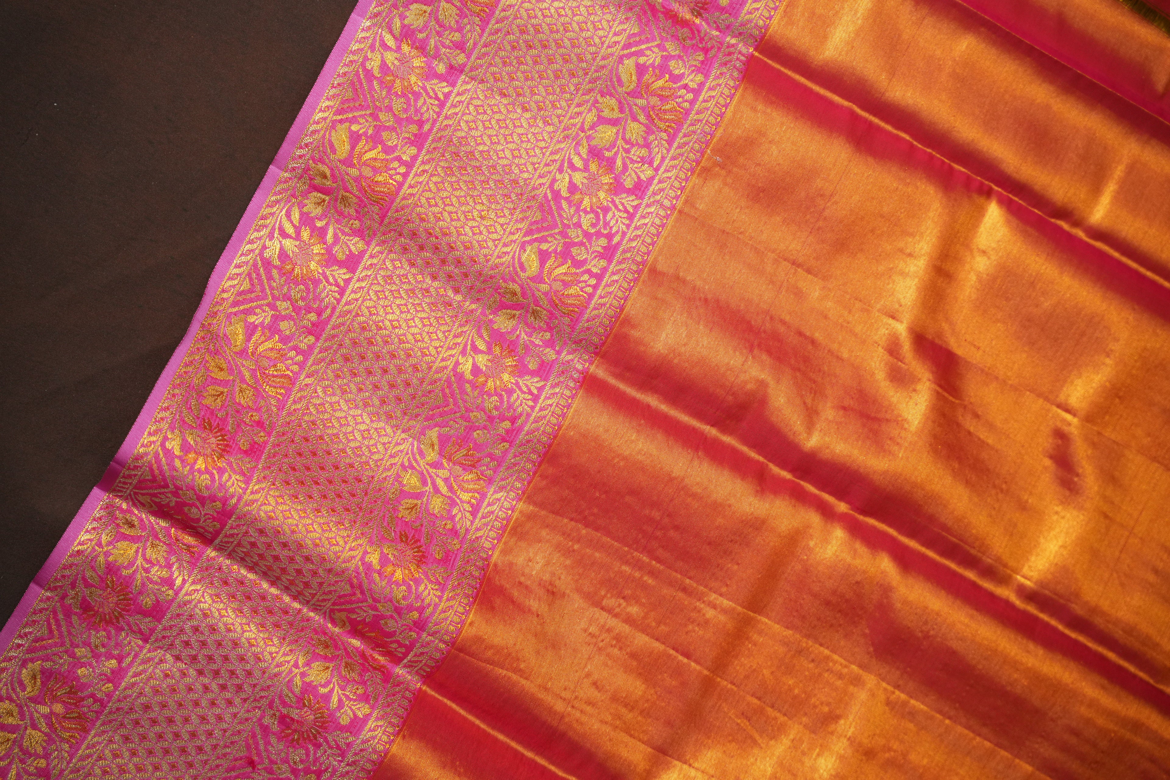 Peach Pink Kanchipuram Pattu Jari Wrap Saree